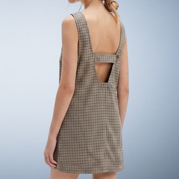 Free People Dresses & Skirts - Free People Kai Plaid Shift Mini Pinafore Dress Sage Combo Size Small